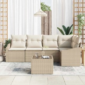 vidaXL Σετ Εξωτερικής Τραπεζαρίας 6 Τεμαχίων με Καφέ Μαξιλάρια από Πολυ Ρατάν