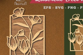 Σετ των 2 Intra απο ξύλο plywood Χρώμα wenge 3mm-4mm πάχος - Διακόσμηση σπιτιού με φλοράλ λέιζερ 4 Δίασταση 20x20 cm INTRAFABR-123757391