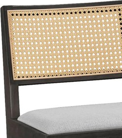 Σκαμπό bar Winslow pakoworld ξύλο rubberwood μαύρο-pvc rattan φυσικό-ύφασμα γκρι 44.5x46x98εκ