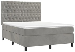 Κρεβάτι Boxspring με Στρώμα Ανοιχτό Γκρι 140x200 εκ. Βελούδινο - Γκρι