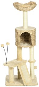 Δέντρο για γάτες PawHut με σπηλιά, πλατφόρμα ανάπαυσης, μπάλα παιχνιδιού, 45x40x116cm, Καφέ/Μπεζ