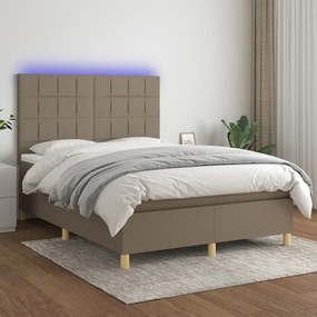 Κρεβάτι Boxspring με Στρώμα &amp; LED Taupe 140x190 εκ. Υφασμάτινο