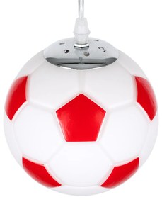 GloboStar® FOOTBALL 00642 Μοντέρνο Κρεμαστό Παιδικό Φωτιστικό Οροφής Μονόφωτο 1 x E27 Κόκκινο Λευκό Γυάλινο Φ15 x Υ18cm