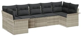 vidaXL Σετ Καναπέ Κήπου με μαξιλάρι 7 pcs Ανοιχτό γκρι Πολυ ράταν
