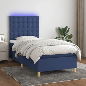 Κρεβάτι Boxspring με Στρώμα &amp; LED Μπλε 90x190 εκ. Υφασμάτινο