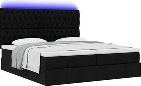 vidaXL Οθωμανικό κρεβάτι με στρώματα &amp; LEDs Μαύρο 200x200cm ύφασμα