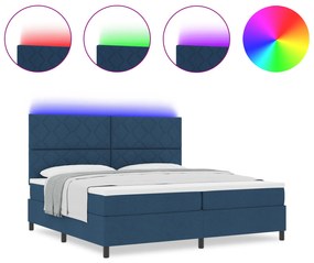 vidaXL Κρεβάτι με ελατήρια και στρώμα & LED φως, Ναυτικό Μπλε, 200 x 200 εκ, Υφασμάτινο.