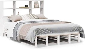 vidaXL Κρεβάτι Βιβλιοθήκη Χωρίς Στρώμα Λευκό 140x190 εκ Μασίφ Πεύκο