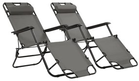 vidaXL Ξαπλώστρες Πτυσσόμενες με Υποπόδια 2 τεμ. Γκρι Ατσάλινες