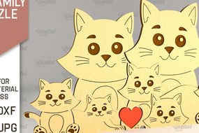 Intra απο ξύλο plywood 3mm-4mm πάχος Cat Family Puzzle . Γάτα Δίασταση 30x20 cm INTRAFABR-90005098