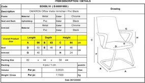 OMIKRON Πολυθρόνα Γραφείου Επισκέπτη, Μέταλλο Χρώμιο PVC Μαύρο   4τμχ