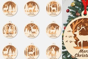 Σετ των 3 Intra απο ξύλο plywood 3mm-4mm πάχος Χριστουγεννιάτικα στολίδια Δίασταση 8x8 cm INTRAFABR-107915532