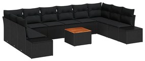 vidaXL Σετ Καναπέ Κήπου με μαξιλάρι 11 pcs Μαύρο Πολυ ράταν