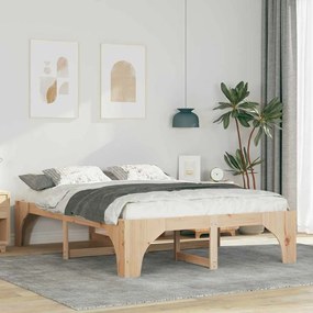 vidaXL Κρεβάτι δαπέδου Καφέ 160 x 200 cm Μασίφ ξύλο πεύκου