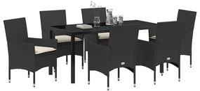 vidaXL Σέτ φαγητού για κήπο με μαξιλάρι 7 pcs Μαύρο Πολυ ράταν