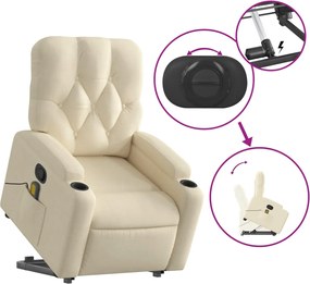 vidaXL Πολυθρόνα Μασάζ Ανακλινόμενη με Ανύψωση Κρεμ Υφασμάτινη