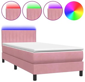 vidaXL Κρεβάτι Boxspring με Στρώμα &amp; LED Ροζ 80x220 εκ. Βελούδινο