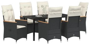 vidaXL Σέτ φαγητού για κήπο με μαξιλάρι 7 pcs Μαύρο Πολυ ράταν