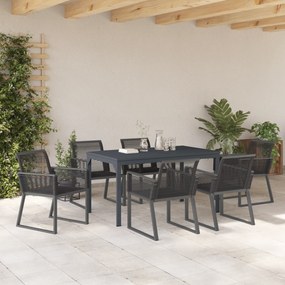 vidaXL Σετ Τραπεζαρίας 7 Κομματιών  Μαύρος Χάλυβας και Πολυ Ράτταν