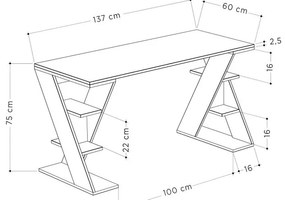 Γραφείο εργασίας Papillon Megapap χρώμα ανθρακί - λευκό 137x60x75εκ