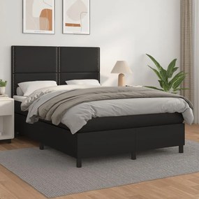 Κρεβάτι Boxspring με Στρώμα Μαύρο 140x200εκ.από Συνθετικό Δέρμα