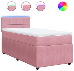 vidaXL Κρεβάτι Boxspring με Στρώμα Ροζ 90x190 εκ. Βελούδινο