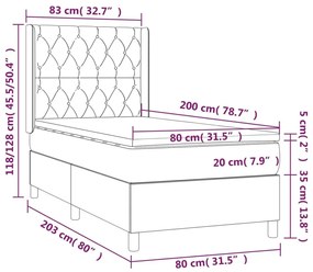 Κρεβάτι Boxspring με Στρώμα Σκούρο Γκρι 80x200 εκ. Βελούδινο - Γκρι