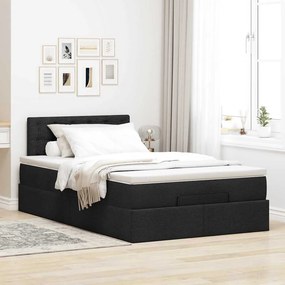 vidaXL Οθωμανικό κρεβάτι με στρώμα &amp; LEDs Μαύρο 120x190 cm Ύφασμα