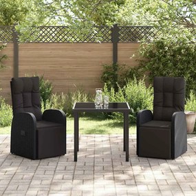 vidaXL Σέτ φαγητού για κήπο με μαξιλάρι 3 pcs Μαύρο συνθετικό ρατάν