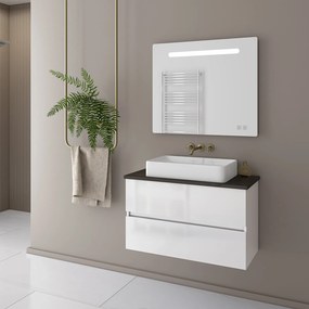 Drop Luxus 80 White Gloss MDF - Πάγκος με Νιπτήρα &amp; Καθρέπτη