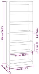 vidaXL Βιβλιοθήκη/Διαχωρισ. Χώρου Γκρι Σκυρ. 80x30x198 εκ. Επεξ. Ξύλο