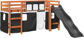 vidaXL Υπερυψ. Κρεβάτι με Κουρτίνες Λευκό/Μαύρο 80x200 εκ. Μασίφ Πεύκο