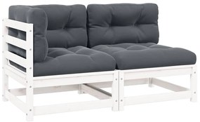 vidaXL Σαλόνι Κήπου 2 τεμ. Λευκό από Μασίφ Ξύλο Πεύκου με Μαξιλάρια