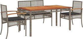 vidaXL Σετ Τραπεζαρίας Κήπου 5 τεμ. Γκρι Συνθ. Ρατάν με Μαξιλάρια