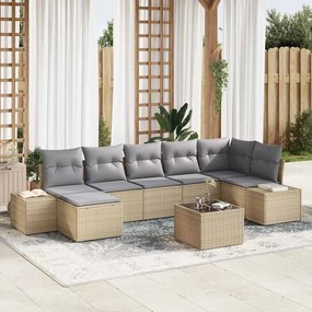 vidaXL Σετ Καναπέ Κήπου με μαξιλάρι 8 pcs Μπεζ Πολυ ράταν