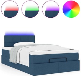 vidaXL Οθωμανικό κρεβάτι με στρώμα &amp; LEDs Μπλε 120x200 cm Ύφασμα