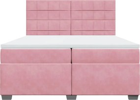 vidaXL Κρεβάτι Boxspring με Στρώμα Ροζ 200x200 εκ. Βελούδινο