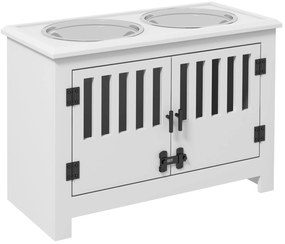 PawHut Ανυψωμένος Σταθμός Τροφοδοσίας για Μεγάλα Σκυλιά, 2 Ανοξείδωτα Μπολ, Χώρος Αποθήκευσης, 35,5x60x30 cm, Λευκό