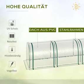 Θερμοκήπιο Outsunny με κάλυμμα, τρεις πόρτες που τυλίγονται, ατσάλινο πλαίσιο, διαφανές, 295 x 100 x 80 cm