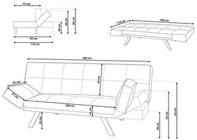 Καναπές κρεβάτι Berwyn 801, Μαύρο, 84x180x74cm, 38 kg, Πόδια: Μέταλλο, Ξύλο: Ευκάλυπτος | Epipla1.gr