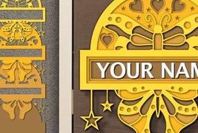 Σετ των 2 Intra απο ξύλο plywood 3mm-4mm πάχος Τρισδιάστατη πινακίδα ονόματος Butterfly Cut με λέιζερ Δίασταση 30x20 cm INTRAFABR-74254556