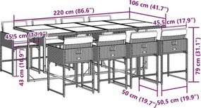 vidaXL Σετ Τραπεζαρίας Κήπου 9 τεμ. Γκρι Συνθ. Ρατάν με Μαξιλάρια