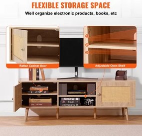 VEVOR Rattan TV Stand for 65&quot; TV Boho TV Stand with Build-in Socket Oak