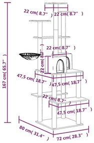 Γατόδεντρο Σκούρο Γκρι 167 εκ. με Στύλους Ξυσίματος από Σιζάλ - Γκρι