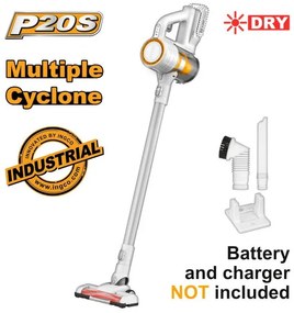 Σκούπα Stick Cyclone 20V Li-Ion Ασημί Χωρίς Μπαταρία HEPA 120W CVLI20061 INGCO CVLI20061