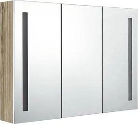 vidaXL Καθρέφτης Μπάνιου με Ντουλάπι &amp; LED Λευκο/Δρυς 89x14x62 εκ.