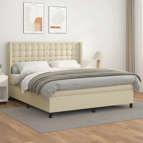 vidaXL Κρεβάτι Boxspring με Στρώμα Κρεμ 180x200 εκ. Συνθετικό Δέρμα