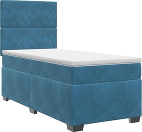 vidaXL Κρεβάτι box spring με στρώμα Μπλε 90 x 200 cm Βελούδο