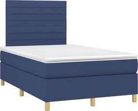 vidaXL Κρεβάτι Boxspring με Στρώμα &amp; LED Μπλε 120x190εκ. Υφασμάτινο