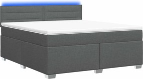 vidaXL Κρεβάτι Box Spring με Στρώμα και LED Σκούρο Γκρι 140 x 190 cm